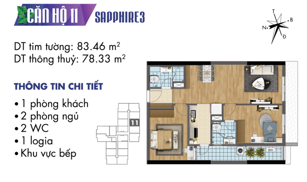 căn 11 tòa S3 Chung cư TNR Goldmark City