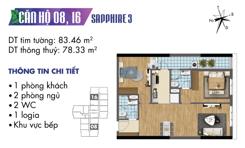 căn 08 và 16 tòa S3 Chung cư TNR Goldmark City