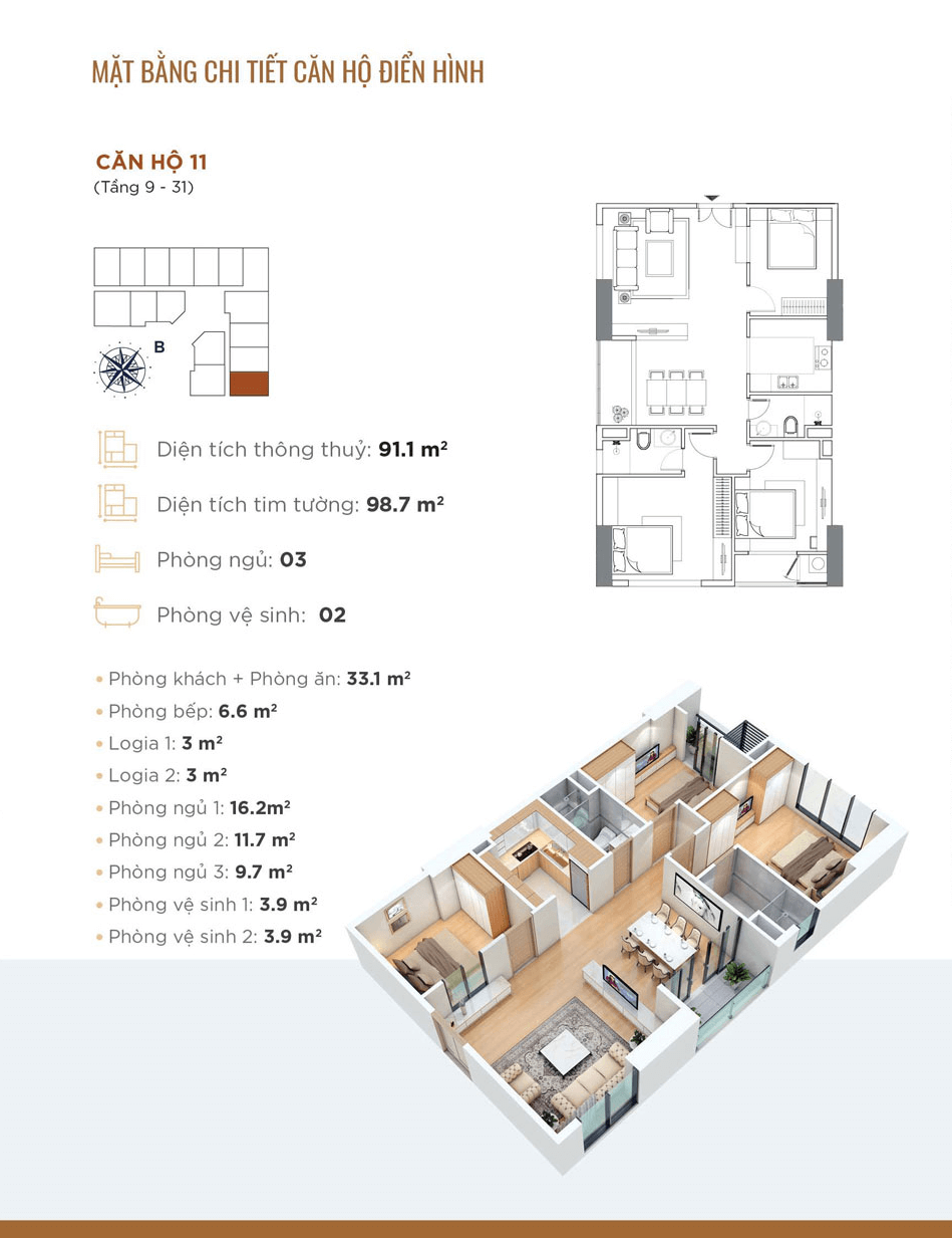 Thiết kế chi tiết căn hộ 11 Chung cư Golden Park Tower