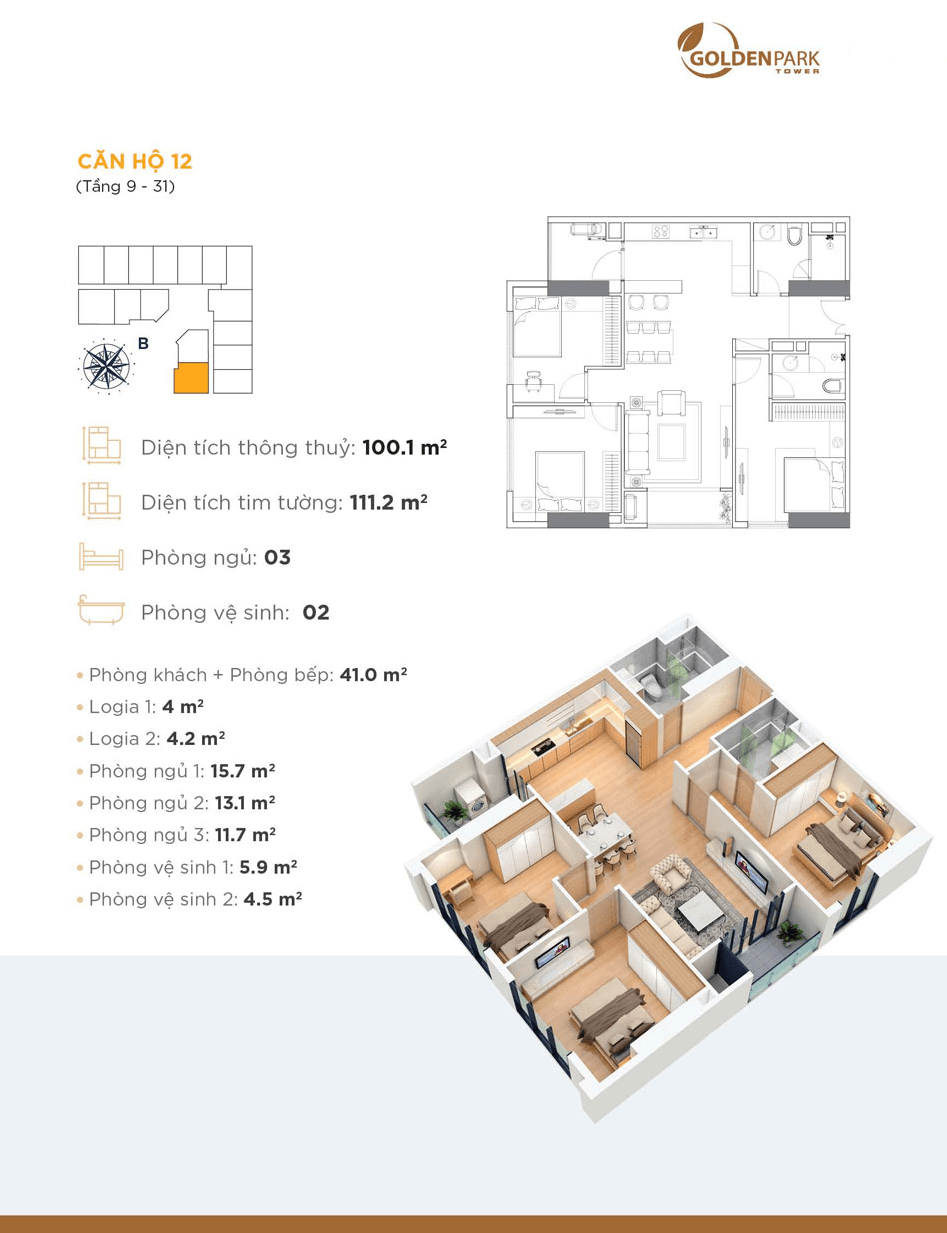 Thiết kế chi tiết căn hộ 12 Chung cư Golden Park Tower