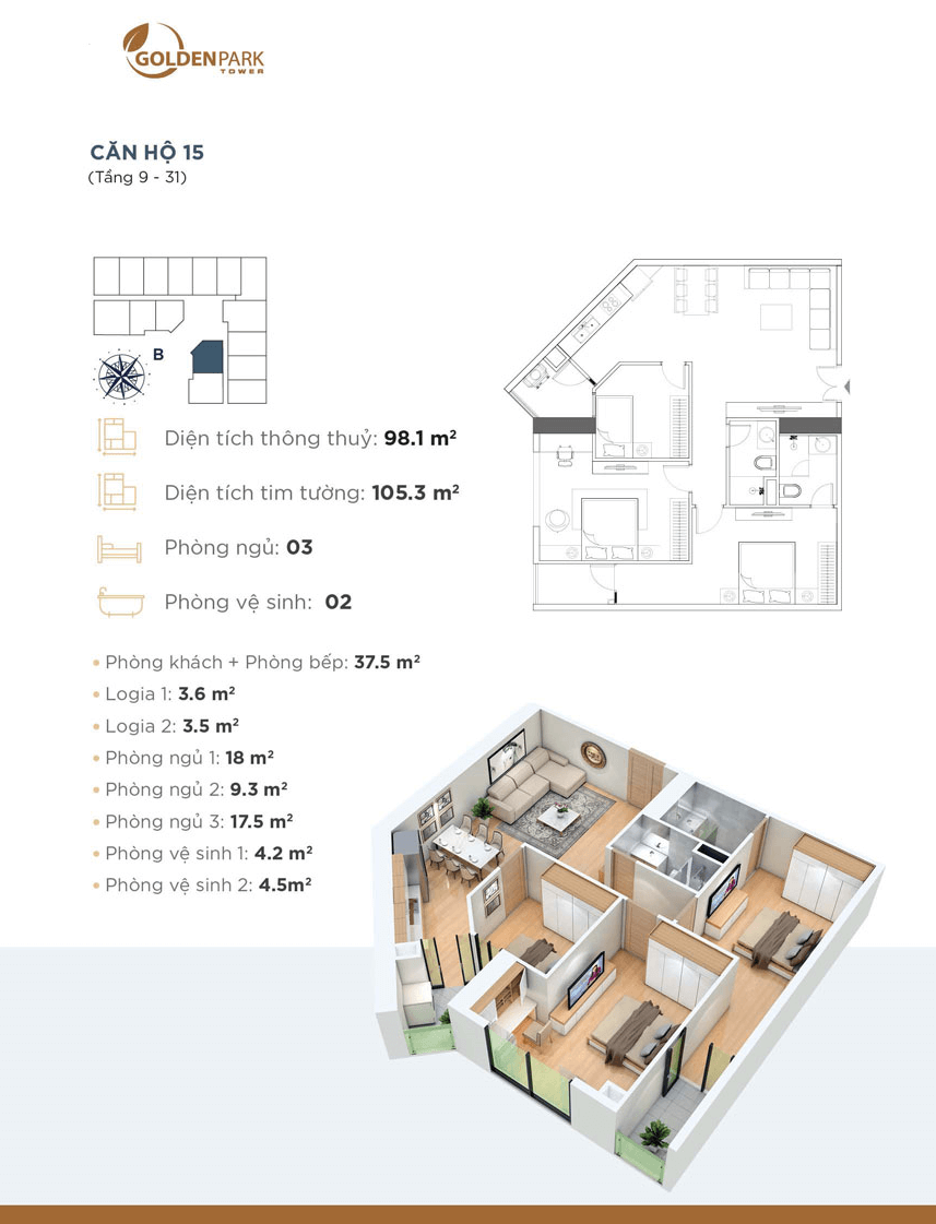 Thiết kế chi tiết căn hộ 15 Dự án Golden Park Tower