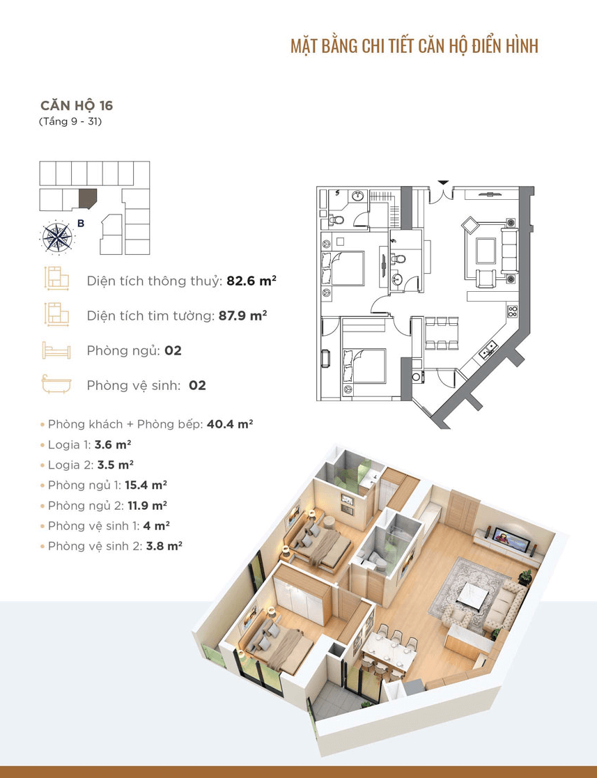 Thiết kế chi tiết căn hộ 16 Dự án Golden Park Tower