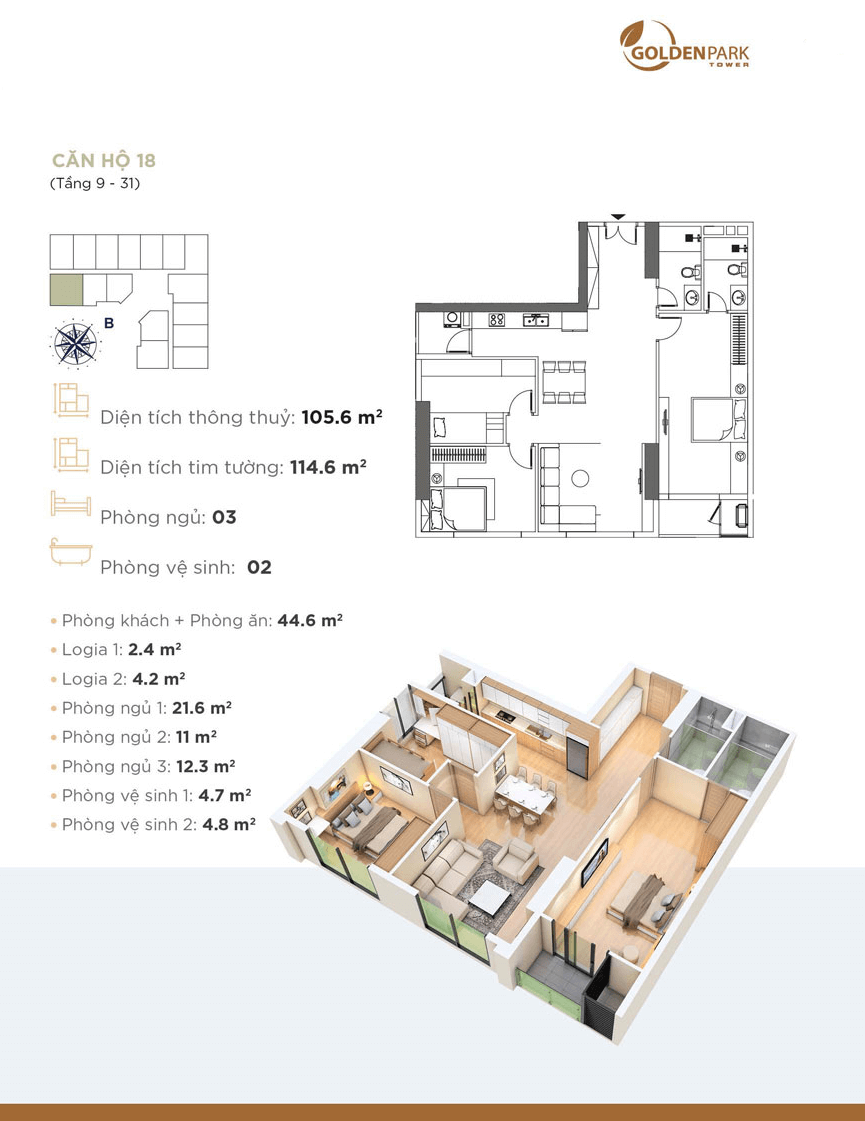 Thiết kế chi tiết căn hộ 18 Dự án Golden Park Tower