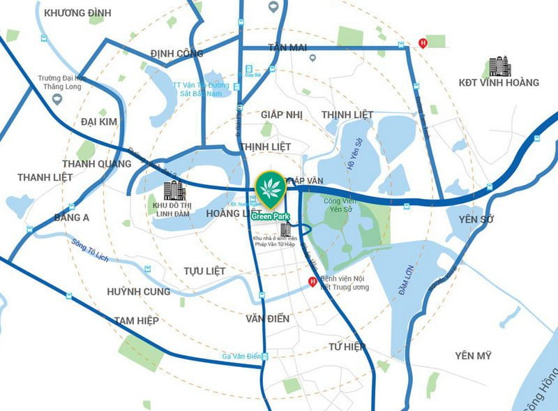 Vị trí trung tâm của dự án Phương Đông Green Park